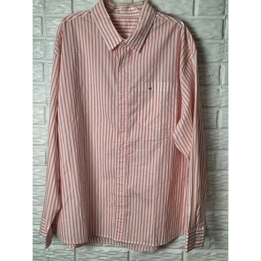 NWT American Eagle Men's size XXL button up shirt Pink White Stripe Relaxed Fit